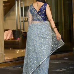 Warthy Ent Ethnic Motifs Sequinned Net Fusion Saree image 3
