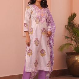 SCAKHI Women Floral Printed Cotton Kurta with Trousers & Dupatta-56
