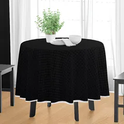 HOME COLORS.IN Black Geometric Printed Cotton Round 4-Seater Table Cover-35