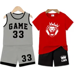 MITANSH Boys Pack Of 2 Typographic Printed Pure Cotton T-shirt with Shorts-picture-18