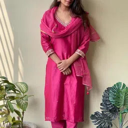 Anni Designer Women Floral Embroidered Regular Mirror Work Kurta with Trousers & With Dupatta-picture-36