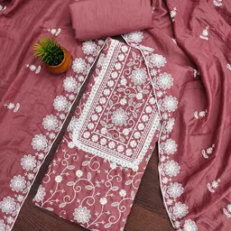 DIVASTRI Flora Embroidered Thread Work Silk Unstitched Dress Material-image-97