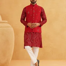 SOJANYA Men Leheriya Regular Sequinned Pure Cotton Kurta with Churidar-picture-20