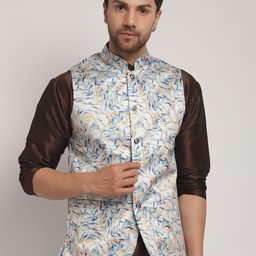 Kaifoo Woven Design Mandarin Collar Nehru Jackets-picture-20