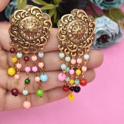 MEIRA JEWELLERY Gold-Plated Artificial Beads Beaded Contemporary Jhumkas-picture-22