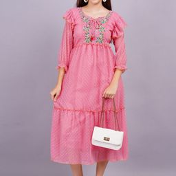 JC4U Women Tie-Up Neck Georgette Fit & Flare Midi Dress-image-72