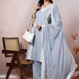 Nayam By Lakshita Women Ethnic Motifs Regular Thread Work Pure Cotton Kurta with Trousers & With Dupatta-picture-54