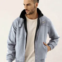 Campus Sutra Men Suede Windcheater Tailored Jacket with Patchwork-image-52