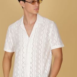 V-Mart Geometric Self Design Spread Collar Casual Shirt-image-56