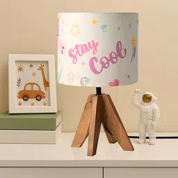 Kuber Industries Pink Printed Terracotta Cylindrical Shaped Table Lamp-15