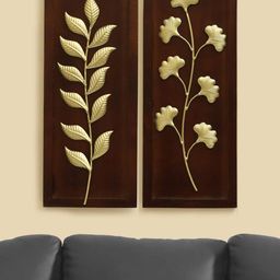 vedas Mystical India Brown & Gold-Toned 2 Pieces W-Evan Austin Leaf Wall Decors-image-22