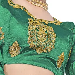 MANVAA Green & Pink Embroidered Thread Work Semi-Stitched Lehenga & Unstitched Blouse With Dupatta image 4