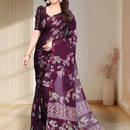 SUPERLAXMI Floral Printed Pure Chiffon Saree-image-61