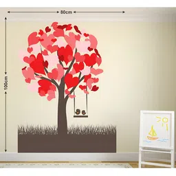 LANSTICK Red & Brown Heart Shaped Tree Printed Self-Adhesive WallStickers-image-51
