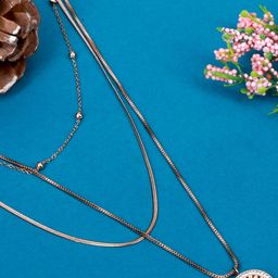 Cazines Rose Gold-Plated Stainless Steel Artificial Stones Studded Layered Chain-image-62