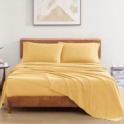 LANE LINEN Yellow 144 TC King Bedsheet with 2 Pillow Covers-image-90