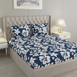 Raymond Home Insignia White & Navy Blue Floral Printed Queen Bedsheet Set- 2.50 m x 2.25 m-image-18