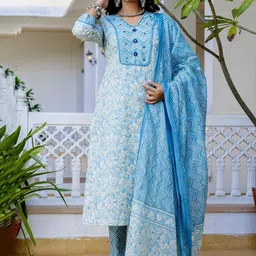 Kohsh Women Ethnic Motif Printed Sequinned Pure Cotton Kurta Set With Dupatta-picture-10