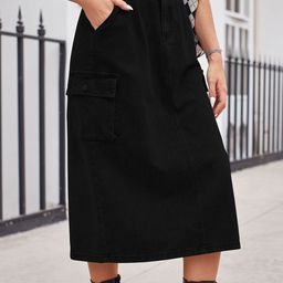StyleCast Denim Straight Midi Skirt-image-60