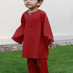 TJORI Boys Round Neck Flared Sleeves Pure Cotton Kurta With Pyjamas-44