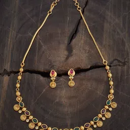Kushal's Fashion Jewellery Gold-Plated Ruby Studded Ethnic Antique Necklace-image-19