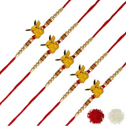 MEIRA JEWELLERY Set Of 5 Beaded Rakhi Comes with Roli Chawal & Greeting Card-image-76