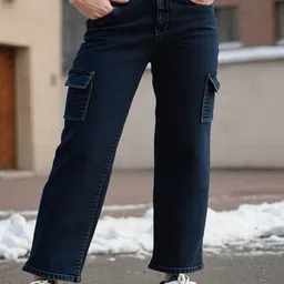 Hayler Women Jean Straight Fit Mid-Rise Stretchable Cargo Styles Jeans-picture-29