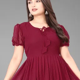KRISHTI CREATION Print Puff Sleeve Georgette Fit & Flare Maxi Dress image 5