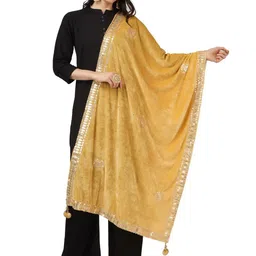 A R SILK DUPATTA HUB Ethnic Motifs Embroidered Gotta Patti Velvet Dupatta-picture-41