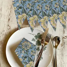 Texstylers 6Pcs Yellow & Blue Floral Printed Pure Cotton Table Napkins-15