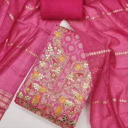 LeeliPeeri Designer Floral Embroidered Embellished Chanderi Silk Unstitched Dress Material-picture-45