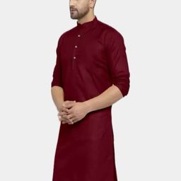 ANUJ FASHION Men Maroon Solid Cotton Mandarin Collar Ethnic Long Sleeves Straight Kurtas-picture-42
