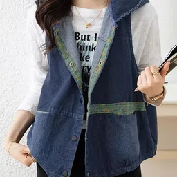 StyleCast Women Cotton Hooded Sleeveless Denim Jacket-picture-46