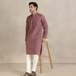 Fabindia Striped Band Collar Pure Cotton Straight Kurta-picture-21
