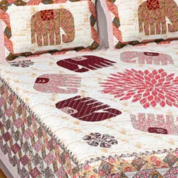 Jaipur Weaves Pink & White Ethnic Motifs 180 TC King Bedsheet with 2 Pillow Covers-image-36