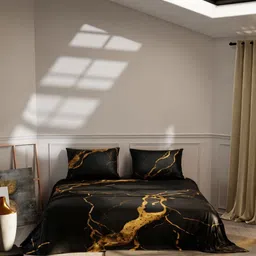 Stoa Paris Louvre Black & Gold-Toned 300 TC King Bedsheet with 2 Pillow Covers-picture-41