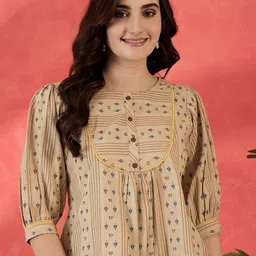 Sangria Ethnic Motifs Printed Pure Cotton Peplum Top-image-2