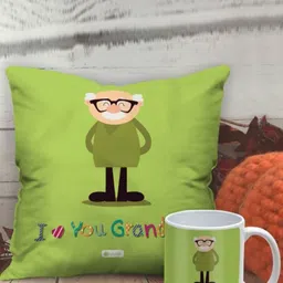 Indigifts Green Printed Cushion Cover With Mug-38