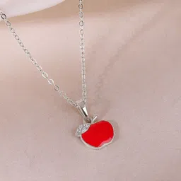 GIVA 925 Silver Rhodium-Plated Cubic Zirconia Studded Apple Kid's Pendant with Chain-16