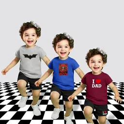MITANSH Kids Pack Of 3 Printed Round Neck Short Sleeves T-shirt With Shorts-55