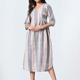 BAESD Women Striped V-neck A-Line Midi Dress-image-52