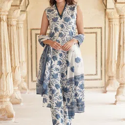 Jaitpuriya Women Floral Printed Regular Pure Cotton Kurta with Trousers & With Dupatta-picture-33