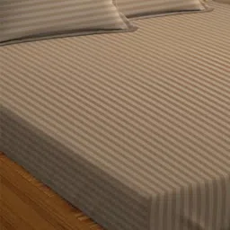 Wee Hours Beige Striped 350 TC Queen Bedsheet with 2 Pillow Covers-image-87
