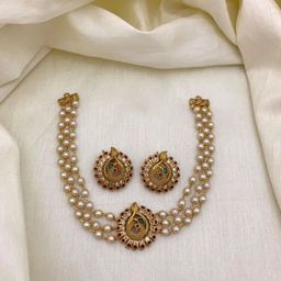 Anouk Gold-Plated Cubic Zirconia-Studded & Beaded Jewellery Set-15