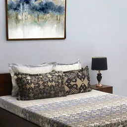 BOMBAY DYEING Grey & Brown Printed 300 TC Cotton King Bedsheet with 4 Pillow Covers-image-83