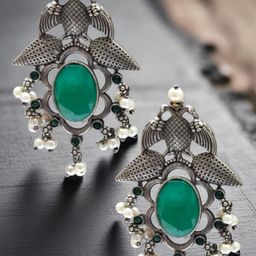 OOMPH Stones Studded & Beaded Contemporary Oxidised Drop Earrings-image-58