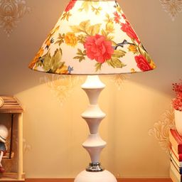BrightDaisy White Printed Metal Frusturical Shaped Table Lamp-36