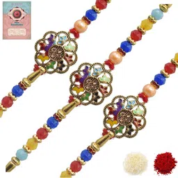 MEIRA JEWELLERY Set Of 3 Rakhi With Roli Chawal & Greetings Card Set-image-19