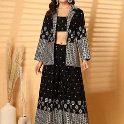 Clora Creation Embroidered Pure Georgette Bustier Top with Sharara & Blazer Co-Ords image 1