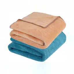Fezora Beige & Blue 2 Pieces 400 GSM Microfiber Bath Towel-image-72